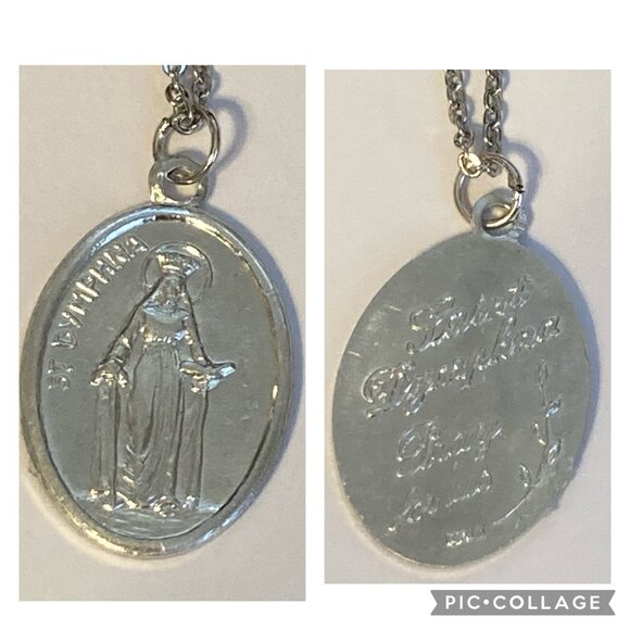 Vintage St Dymphna Necklace Irish Catholic Patron Saint Mental Health Medal 24" - Picture 12 of 12
